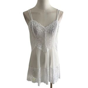 Wacoal White Lace Chemise Floral Lace Mesh Mini Slip Dress Lingerie Wedding Sz L